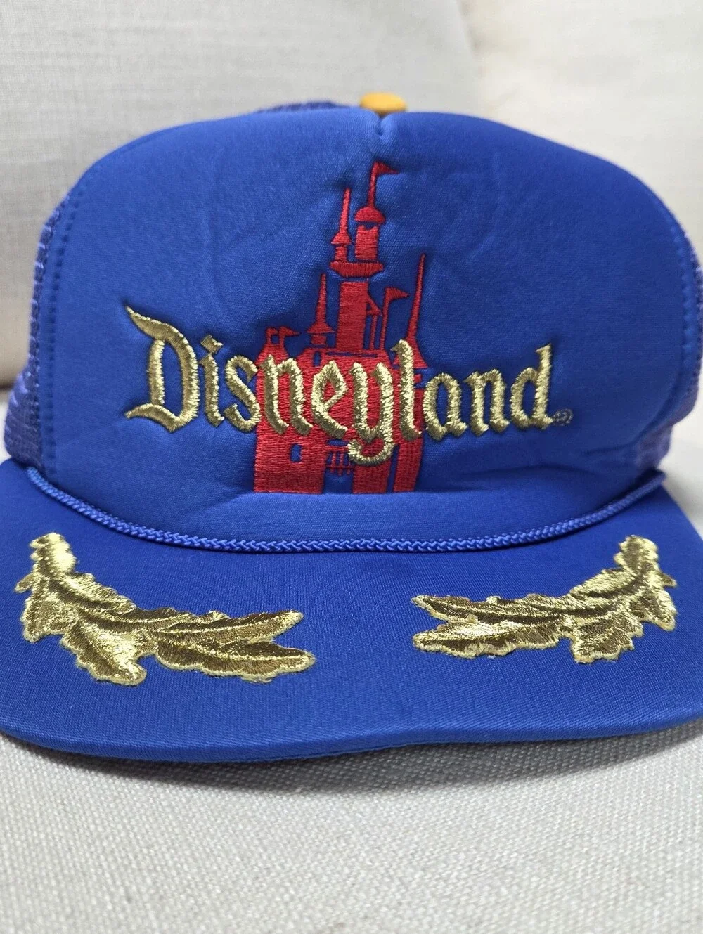 VTG Disneyland Trucker Hat Cap Gold Leaf Embroidered  Castle Snapback